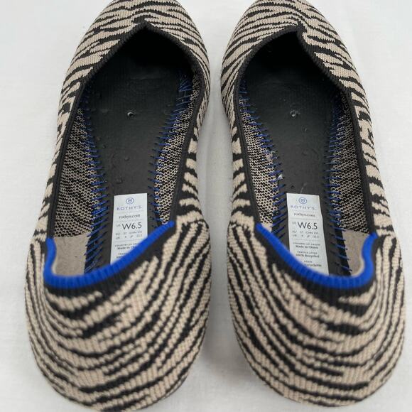 Rothy’s The Flat in Black Zebra Neutral Tapue Tan Printed Sustainable Flats 6.5 - Picture 11 of 15